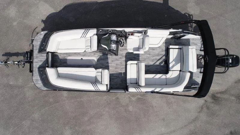 Slide: The Image of Aerial view of 2018 Crest Savannah 250 NX-L pontoon boat with spacious seating layout. - 5
