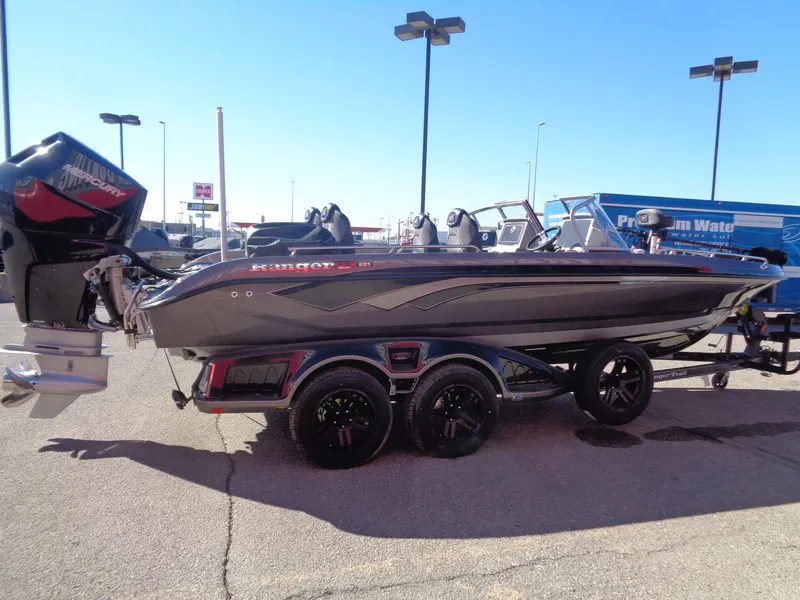 Slide: The Image of 2025 Ranger 621FS Pro boat on trailer in outdoor setting. - 4