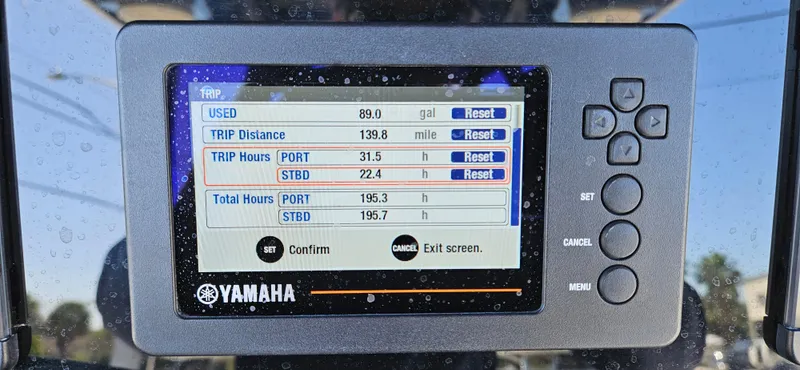 Slide: The Image of Yamaha display showing trip data on a 2020 Blackfin 272 CC boat. - 30