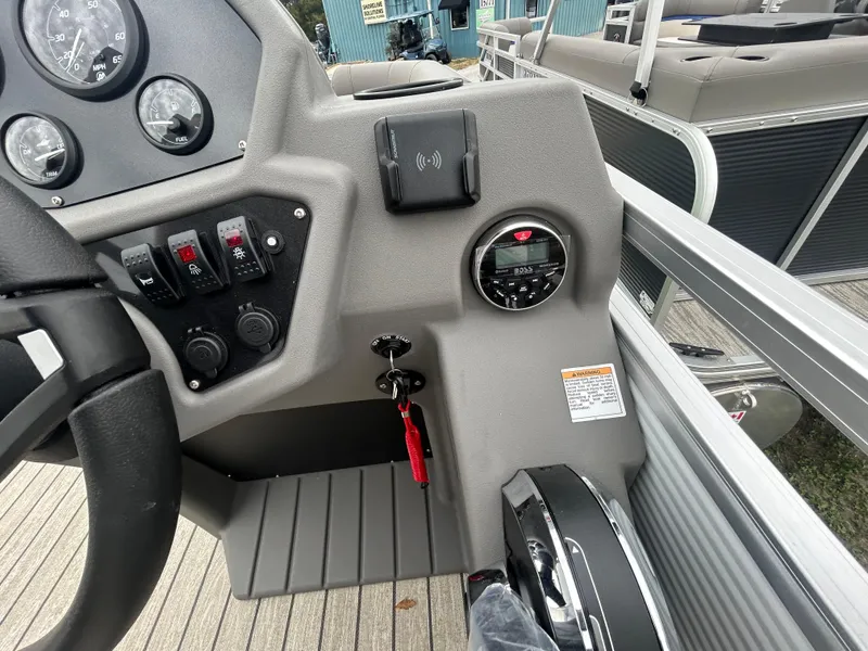 Slide: The Image of Control panel of 2025 Armada Saphir 19SB boat with gauges and switches. - 15