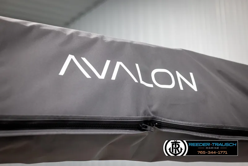 Slide: The Image of 2025 Avalon LSZ VRB logo on a protective cover, featuring Reeder-Trausch Marine branding. - 46