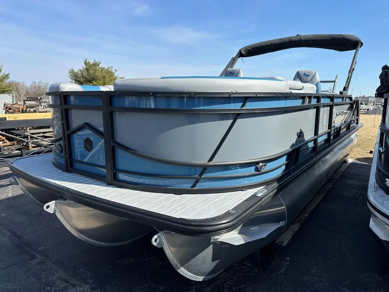 Slide: The Image of 2025 South Bay 523 ULE pontoon boat with sleek design and modern features. - 1