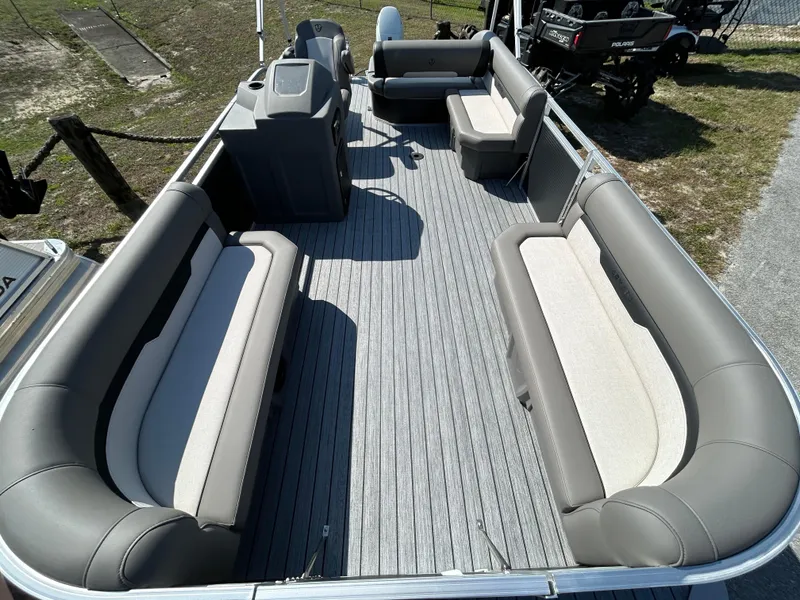 Slide: The Image of 2025 Armada Saphir 21SB pontoon boat with spacious seating and modern design. - 5