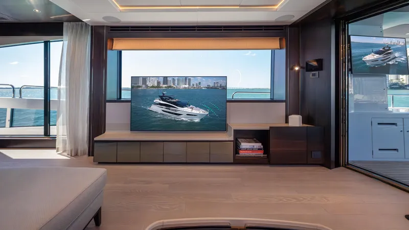 Slide: The Image of Luxurious interior of 2025 Sunseeker 88 Yacht with ocean view and modern amenities. - 42