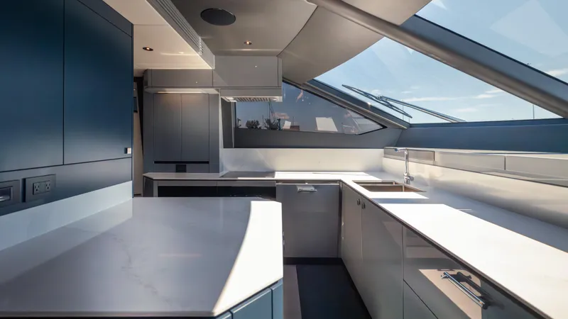 Slide: The Image of Modern kitchen interior of 2025 Sunseeker 88 Yacht with sleek design and ample natural light. - 44