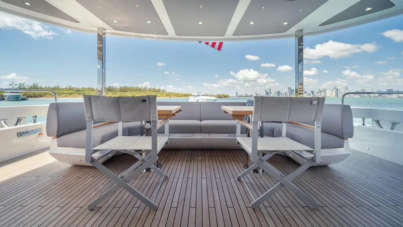 Slide: The Image of Luxurious Sunseeker 88 Yacht 2025 deck with seating, ocean view, and modern design. - 47