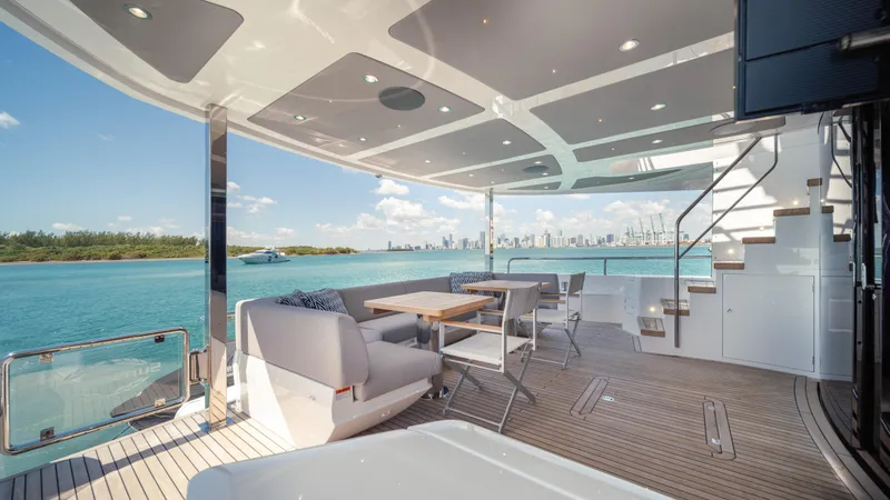 Slide: The Image of Luxurious Sunseeker 88 Yacht 2025 with elegant deck and stunning ocean view. - 49