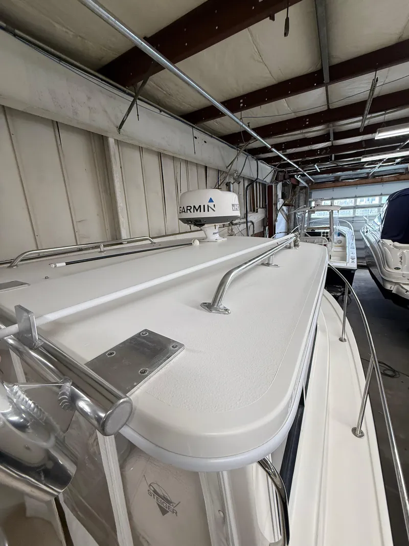 Slide: The Image of 2021 Steiger Craft 23DV Miami boat with Garmin radar in a storage facility. - 16