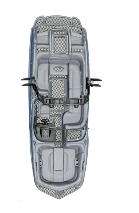 Slide: The Image of 2025 MB B52 25 Alpha boat, top view, showcasing seating and deck layout. - 32