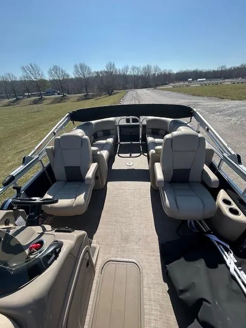 Slide: The Image of 2022 Sun Tracker Party Barge 22 XP3 pontoon boat with spacious seating and modern design. - 6