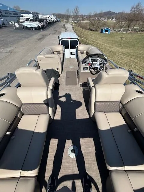 Slide: The Image of 2022 Sun Tracker Party Barge 22 XP3 pontoon boat with spacious seating and modern design. - 8