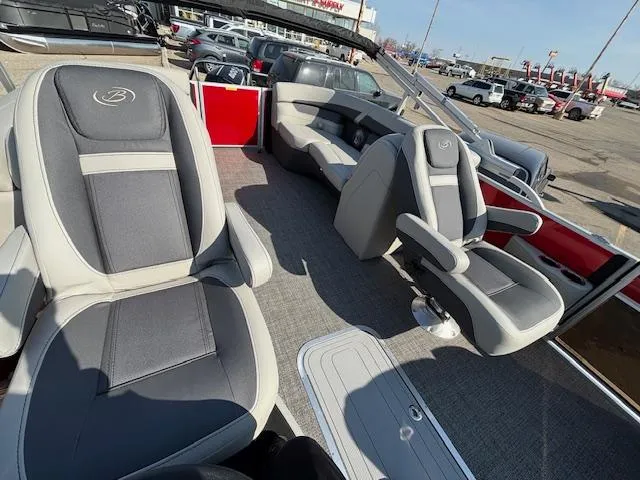 Slide: The Image of 2025 Barletta Cabrio 22QC pontoon boat interior with luxurious seating and modern design. - 18