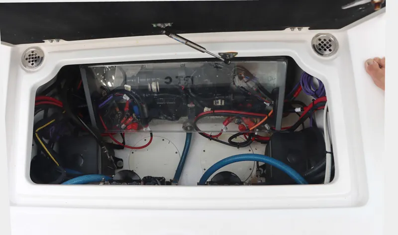Slide: The Image of Engine compartment of 2023 Sea Fox 328 Commander with visible wiring and components. - 33