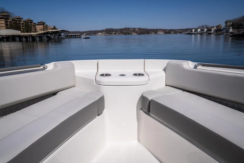 Slide: The Image of 2023 Sea Ray SLX 400 OB boat interior with lake view. - 35
