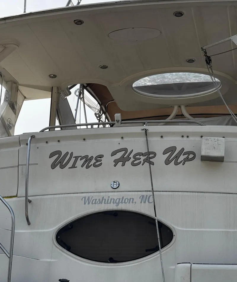 Slide: The Image of 1998 Maxum 4100 SCA yacht named "Wine Her Up" in Washington, NC. - 2