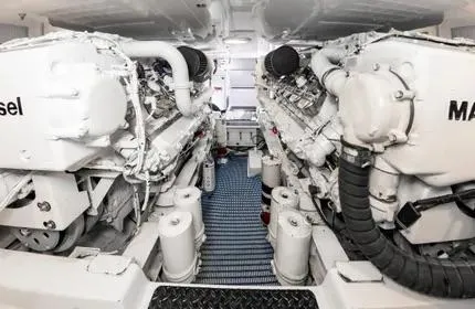 Slide: The Image of Engine room of 2006 Viking 48 yacht with twin diesel engines. - 36