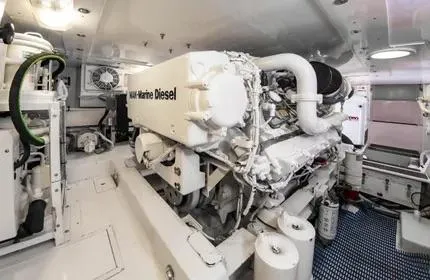 Slide: The Image of Engine room of 2006 Viking 48 yacht with marine diesel engine. - 37