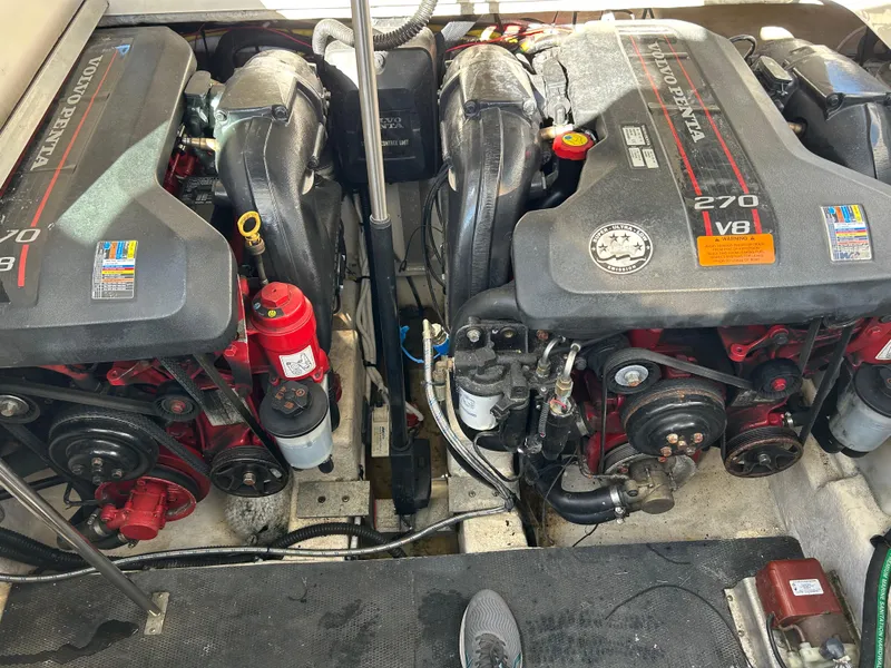 Slide: The Image of 2014 Chaparral 310 Signature engine compartment with dual Volvo Penta 270 V8 engines. - 39