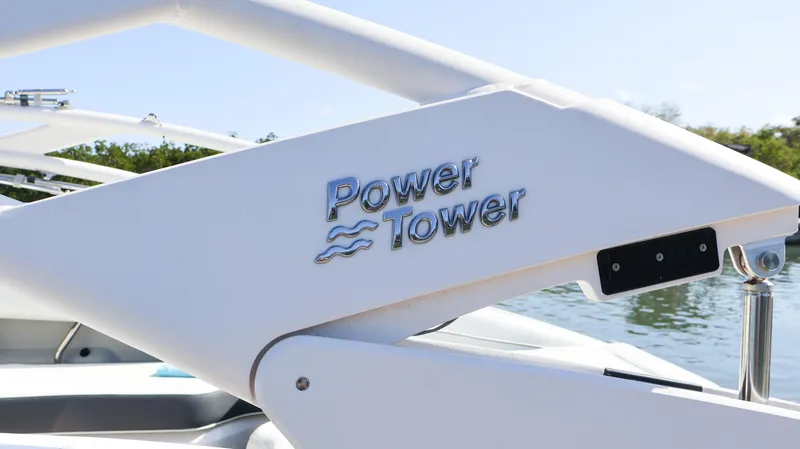 Slide: The Image of 2022 Regal LX4 Power Tower on a boat, sunny day, close-up view. - 38