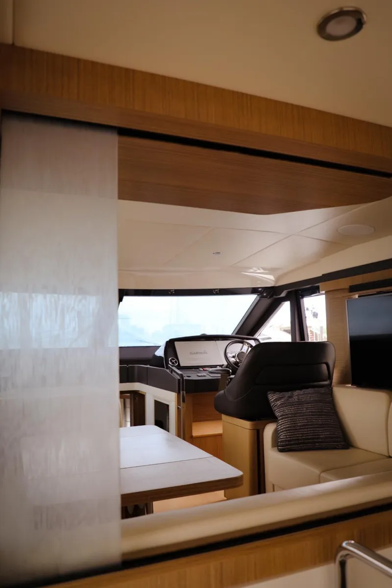 Slide: The Image of Interior view of 2019 Absolute 50 Fly yacht, featuring modern design and luxurious seating. - 37