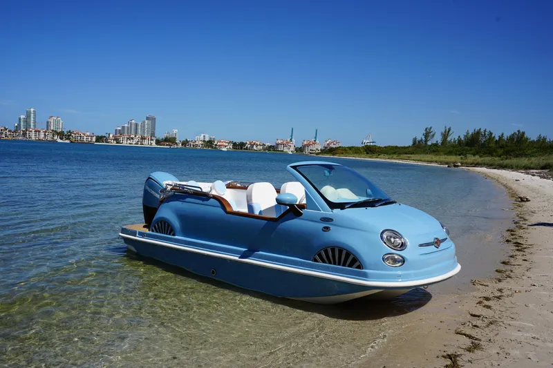 The Image of Amphibious Fiat 500 Classic boat on a sunny beach, 2025 model. - 0