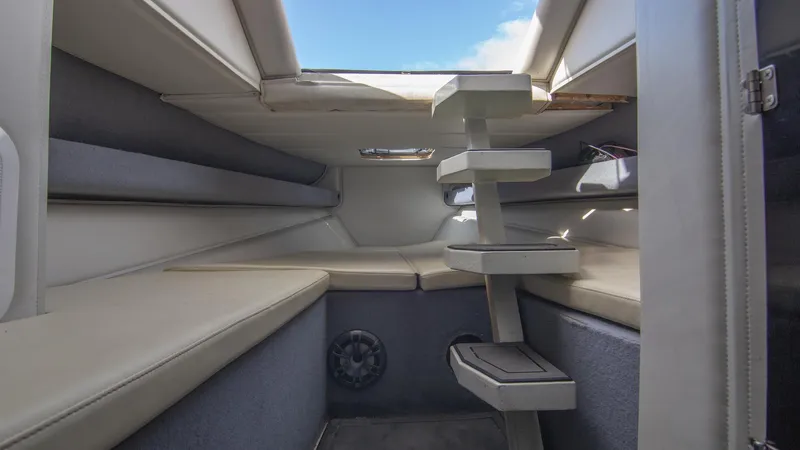 Slide: The Image of Interior of 2023 Novielli Veloche 349 boat, featuring modern seating and compact design. - 14