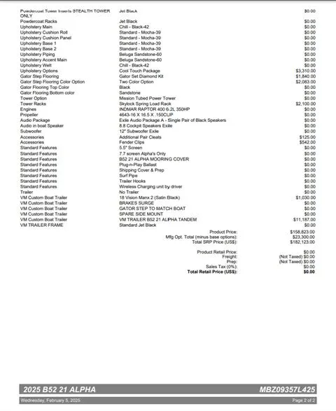 Slide: The Image of Invoice for 2025 MB B52 21 Alpha, detailing features and pricing. - 3