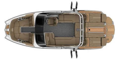 Slide: The Image of 2025 MasterCraft XT22 boat, top view, showcasing spacious seating and modern design. - 1