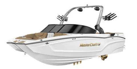Slide: The Image of 2025 MasterCraft XT22 boat, sleek white design with modern features and stylish accents. - 3