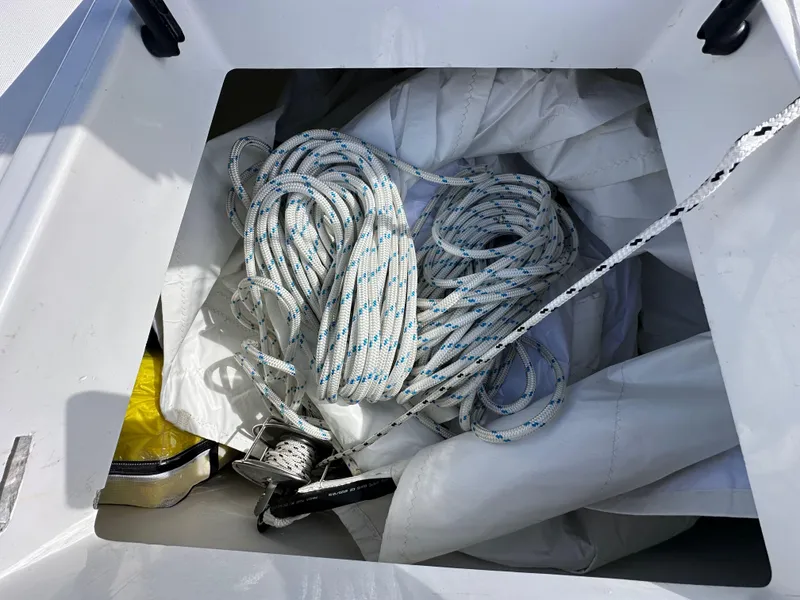 Slide: The Image of Rope and sail storage in 2023 Bali 4.2 yacht compartment. - 23