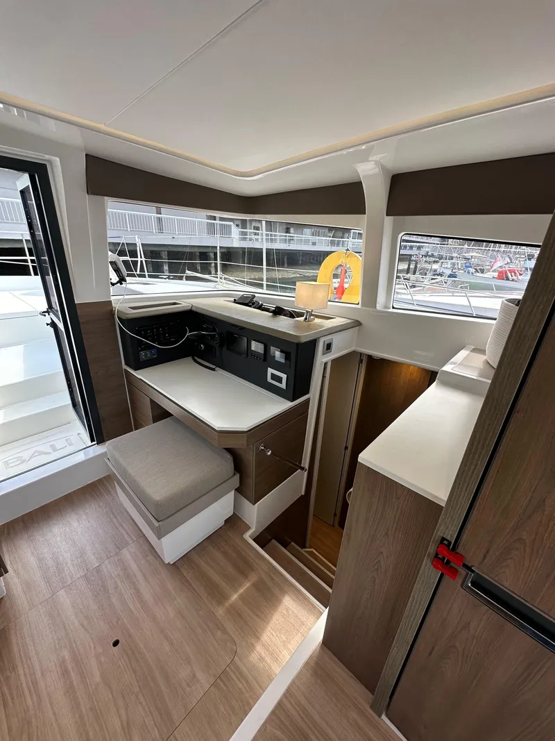 Slide: The Image of Interior of 2023 Bali 4.2 yacht, featuring modern design and wood accents. - 44