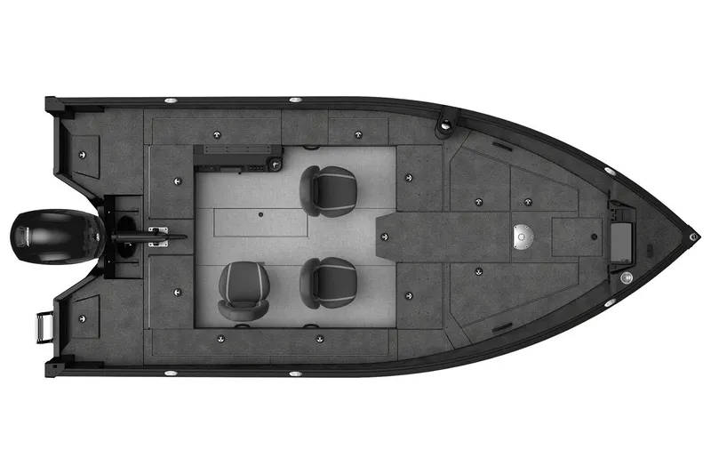 Slide: The Image of 2025 Alumacraft Competitor 175X Tiller boat, top view, showing seating and layout. - 7