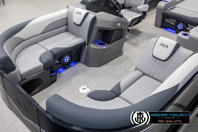 Slide: The Image of Luxurious interior of 2025 Avalon LSZ Vrl boat with modern seating and ambient lighting. - 10