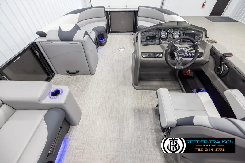 Slide: The Image of 2025 Avalon LSZ Vrl boat interior with modern seating and control panel. - 17