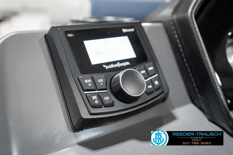 Slide: The Image of Control panel of 2025 Bennington 22 SLS boat with Rockford Fosgate audio system. - 34