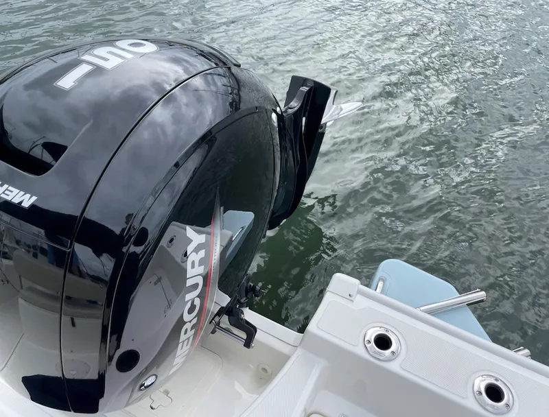 Slide: The Image of Boston Whaler 190 Montauk 2020 with Mercury outboard engine on water. - 10