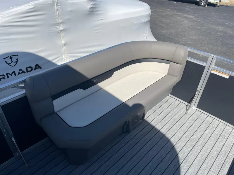 Slide: The Image of Armada Saphir 23CR 2025 boat interior with gray seating on a deck. - 26
