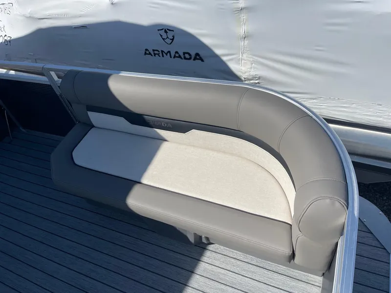 Slide: The Image of Armada Saphir 23CR 2025 boat seat with sleek gray upholstery. - 28