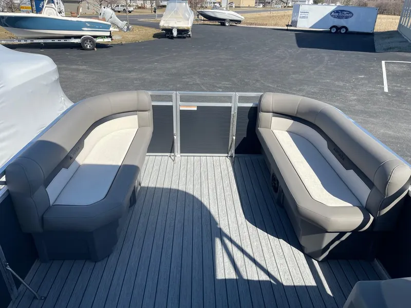 Slide: The Image of 2025 Armada Saphir 23CR pontoon boat interior with spacious seating and modern design. - 30