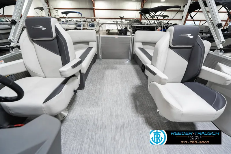 Slide: The Image of 2025 Bennington 20 SSR boat interior with modern seating and sleek design. - 17