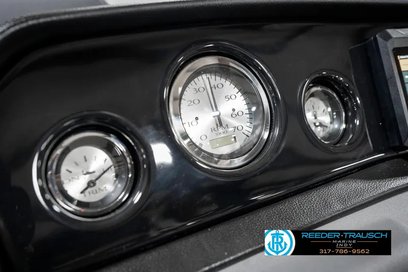 Slide: The Image of Dashboard gauges of 2025 Bennington 20 SSR boat, featuring speedometer and RPM indicators. - 33