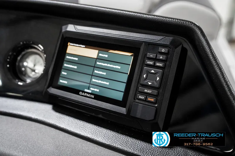 Slide: The Image of Garmin display on 2025 Bennington 20 SSR boat dashboard, featuring navigation controls. - 34