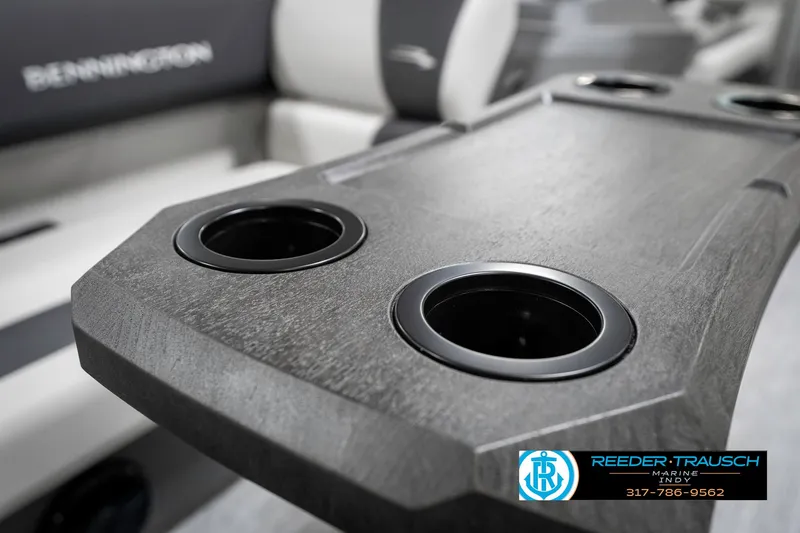 Slide: The Image of 2025 Bennington 20 SSR boat interior with cup holders and seating. - 45