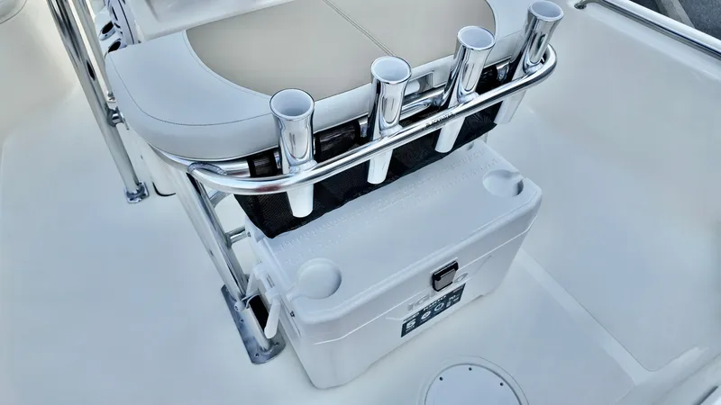 Slide: The Image of 2026 Bulls Bay 2200 XS boat with rod holders and cooler storage. - 12