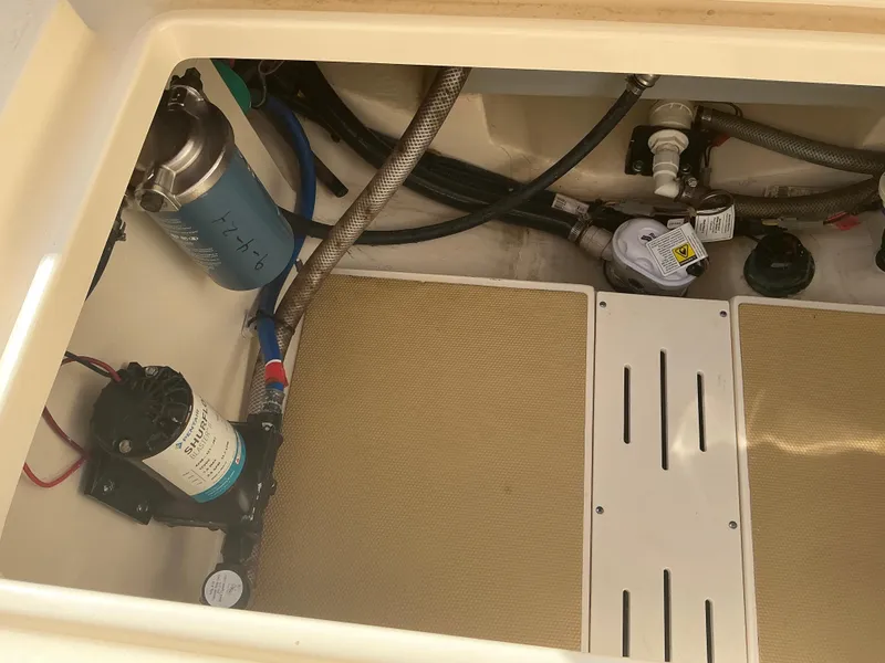 Slide: The Image of 2019 Scout 255 Dorado boat interior with sink and countertop. - 24