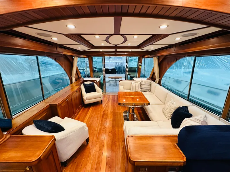Slide: The Image of Luxurious interior of 2017 Sabre Salon Express yacht with elegant wood finish and plush seating. - 14
