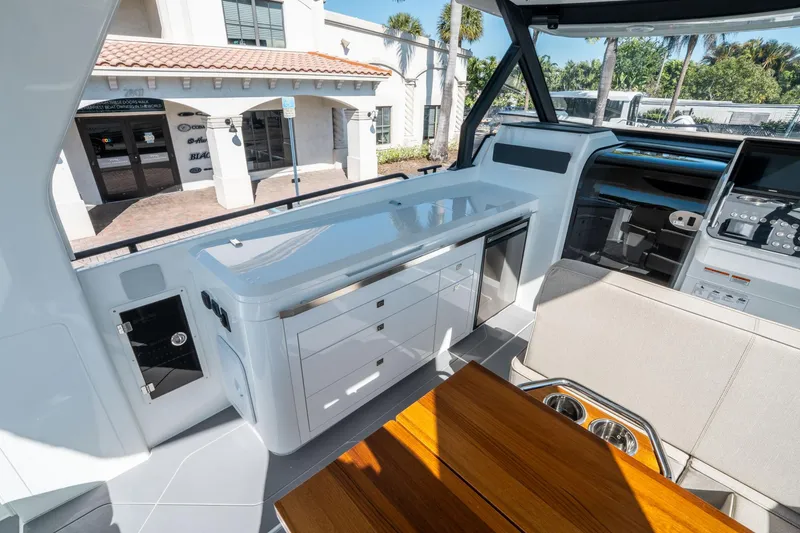 Slide: The Image of Interior of 2025 Quarken 35 Sport Tourer, featuring sleek cabinetry and modern design elements. - 19