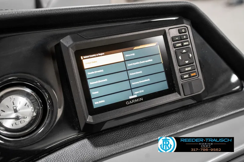 Slide: The Image of Garmin display on 2025 Bennington 21 SSR boat dashboard with fuel gauge. - 34