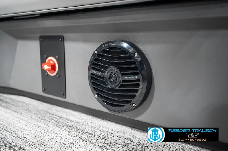 Slide: The Image of 2025 Bennington 21 SSR boat interior with speaker and control panel. - 41