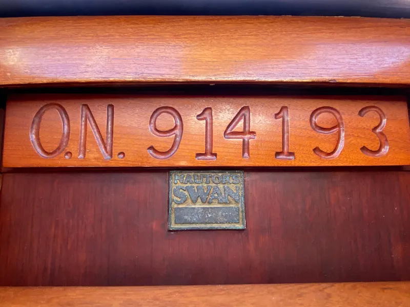 Slide: The Image of 1973 Nautor Swan 44 boat plaque with registration number O.N. 914193. - 32